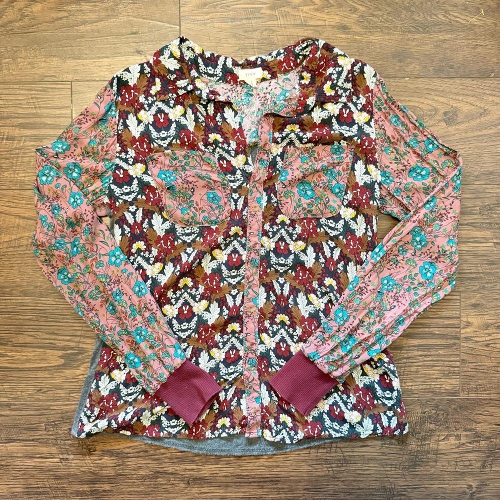 Anthropologie TINY Cottage Core Floral Multicolor V Neck Long Sleeve Blouse XS